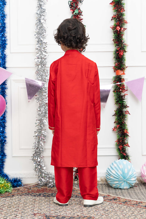 HANUMAN RED SILK KURTA SET